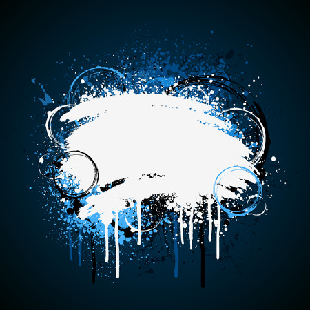 White and blue grunge paint splatter over dark backgroundのイラスト素材