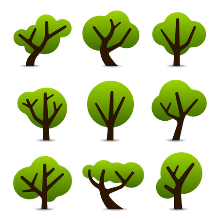 Set of 9 tree icons in simple shapes and designsのイラスト素材