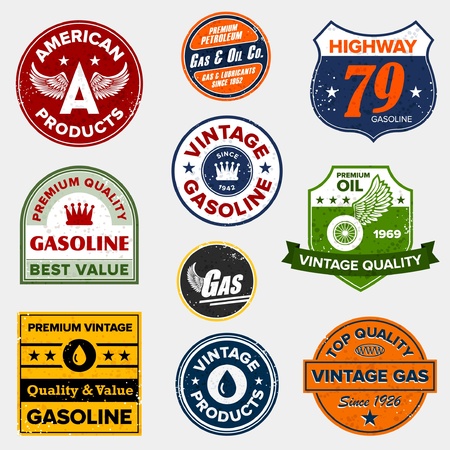 Set of vintage retro gasoline signs and labelsのイラスト素材