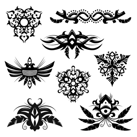 Set of 8 tribal polynesian designs and elementsのイラスト素材