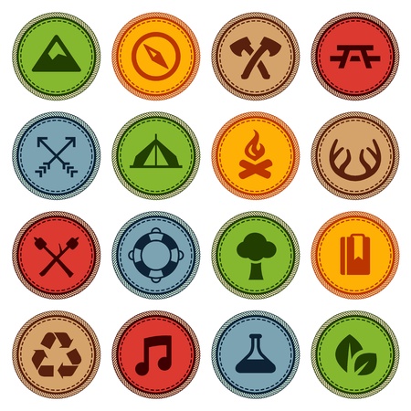 Set of merit achievement badges for outdoor activitiesのイラスト素材