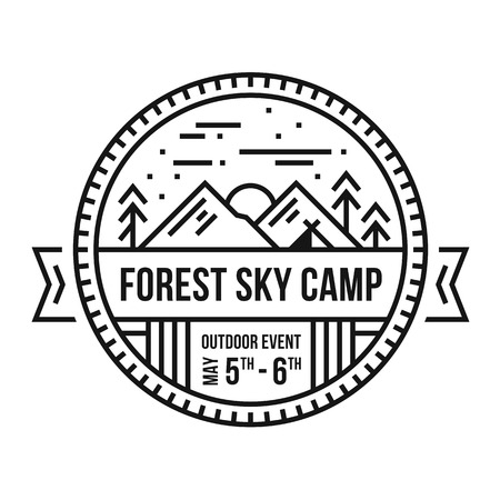 Round forest mountain emblem illustrated badgeのイラスト素材