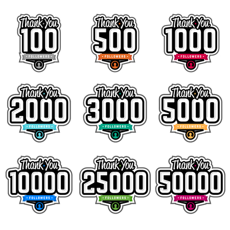 Set of thank you followers badges with numbersのイラスト素材