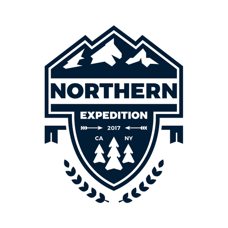 Mountain expedition banner badge with graphic accentsのイラスト素材