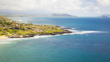 View of Makapuu Beach Park from the scenic lookout view point in Oahu, Hawaii, USA.の写真素材