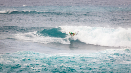 SUNSET BEACH, HAWAII, USA - DECEMBER 2: Surfer, Kolohe Andino, competing at the 2017 Vans World Cup of Surfing competition at Sunset Beach on Oahu's scenic North Shore. This is the second of three surfing competitions and Conner Coffin took first place.のeditorial素材