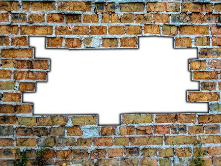 Destroyed old red brick wall. Textured grunge urban surface. There is an isolated space for your photo or text. Copys-pace.
の写真素材