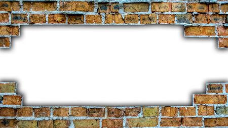 Destroyed old red brick wall. Texture grunge urban surface. There is an isolated space for your...