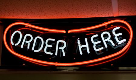 Hot Dog! Order here neon signの写真素材
