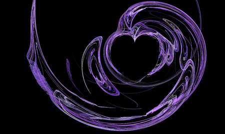 Purple fractal heart swirling lines on blackの写真素材