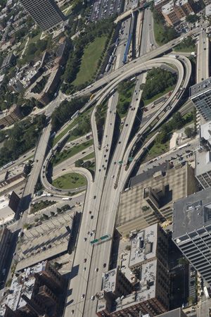 Expressway interchange as viewed from a very tall building