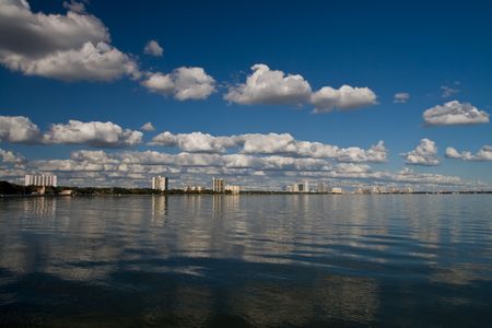Mid afternoon view of Old Tampa Bay with some cloudsの写真素材