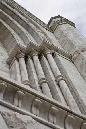 Column details on a gothic church facadeの写真素材