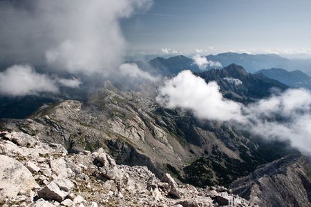 summer mountain view, scenery with cloudsの写真素材