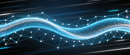 Futuristic technology wave background design with lights and connection lines. Vector illustrationの素材