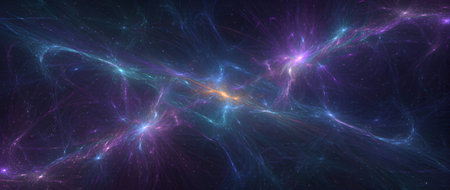 Cosmic illustration showcases vibrant colors and swirling patterns, capturing the essence of space's vastness and beauty, with luminous energy and ethereal lightの素材