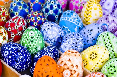 Colorful easter Eggs for saleの写真素材