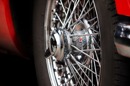 Close up detail of a wire wheelsの写真素材