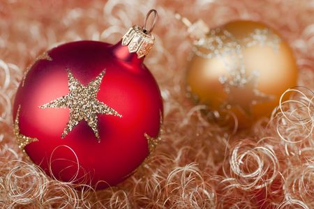 Red and gold christmas ballsの写真素材