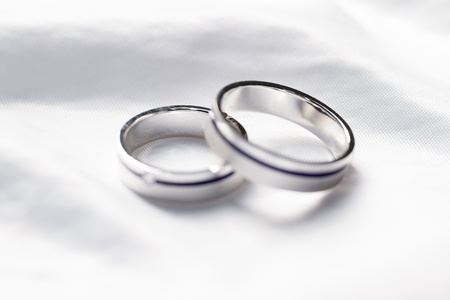 Two weddings rings on a background a fabricの写真素材