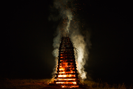Celebration St John's bonfire in a slovak village.の写真素材