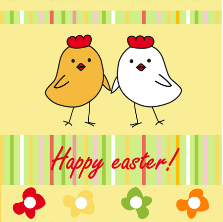 Easter card with cartoon chickens. Vector illustration.のイラスト素材