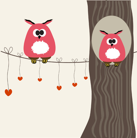 Valentine card with owls couple. Vector illustration.のイラスト素材