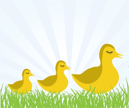 Ducks family on the grass. のイラスト素材