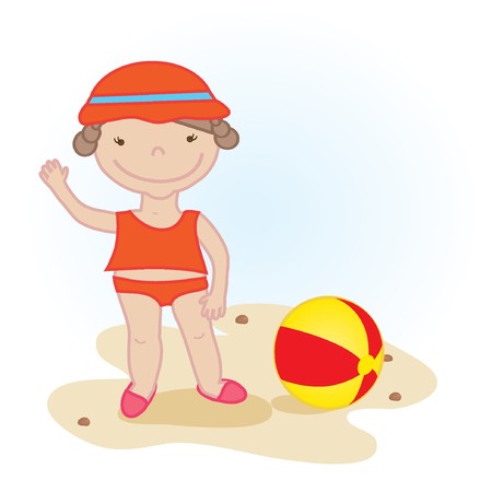 Cute little girl with beach ball のイラスト素材
