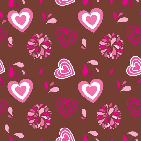Vintage seamless background with hearts and flowersの写真素材