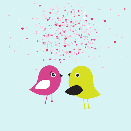 Cute valentine`s card with birds couple in love のイラスト素材