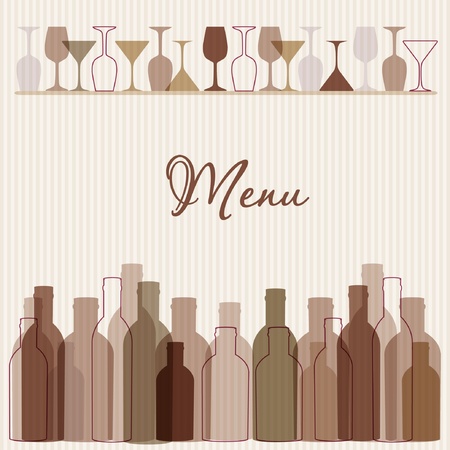 Restaurant menu background with wine bottles and glassesのイラスト素材