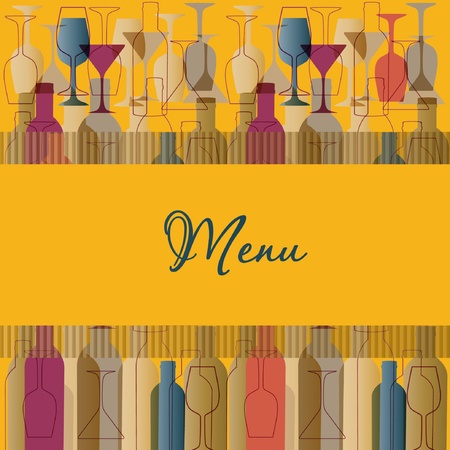 Restaurant menu background with wine bottles and glassesのイラスト素材
