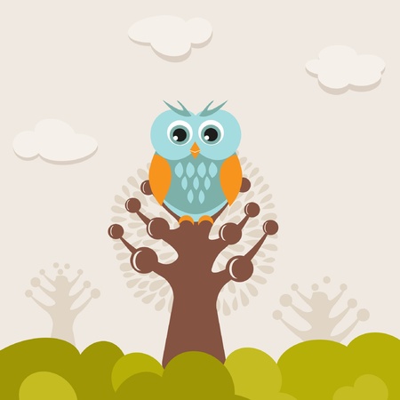 Cute owl on the tree のイラスト素材