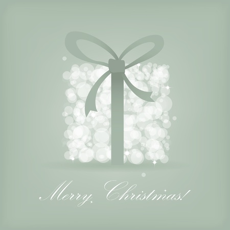 Greeting christmas card with present box from snowballs with bowの写真素材