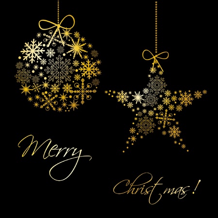 Vintage christmas card with ball, star and snowflakesのイラスト素材