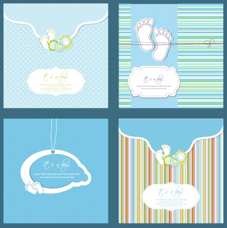 Set of four baby boy shower card in blue colors の写真素材