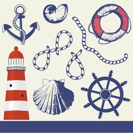 Vintage marine elements setのイラスト素材