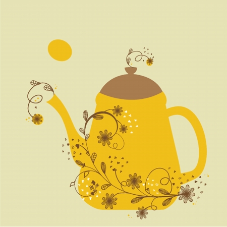 Cute vintage card with teapot and floral branchのイラスト素材