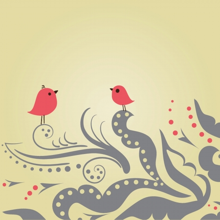 Cute greetings card with birds on a swingのイラスト素材