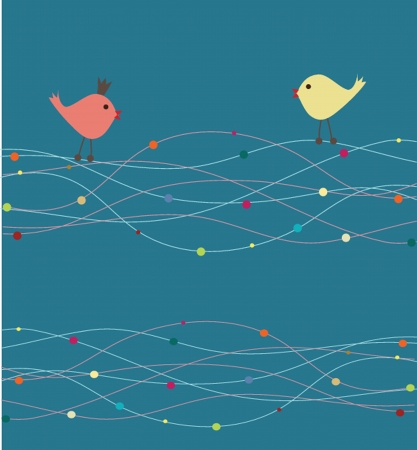 Cute greetings card with birds on a swingのイラスト素材