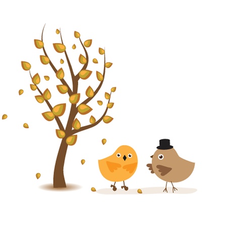 Cute greetings card with birds on a swingのイラスト素材