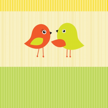 Cute greetings card with birds on a swingのイラスト素材