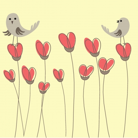 Cute greetings card with birds on a swingのイラスト素材