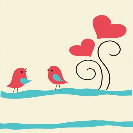 Cute greetings card with birds on a swingのイラスト素材