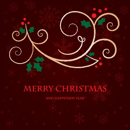 Christmas background with holly berry leaves on dark green backgroundのイラスト素材