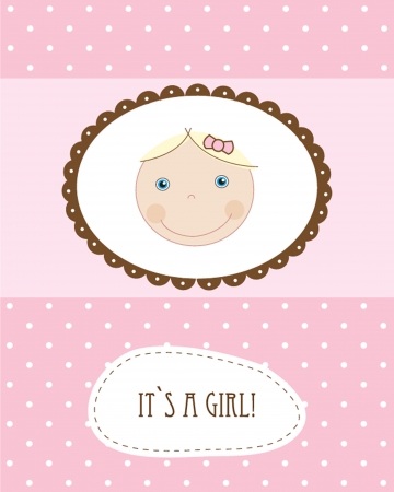 Vintage baby girl arrival announcement born card.のイラスト素材