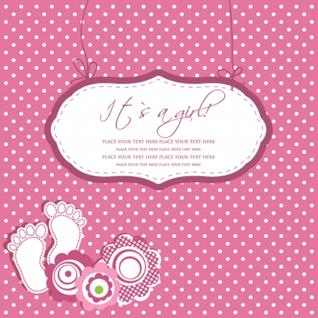 Baby girl shower card with foot steps and frame for your textのイラスト素材