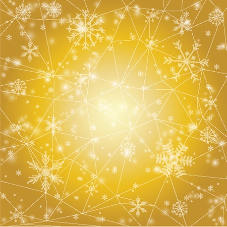 Vector Christmas background with white snowflakes on golden backgroundのイラスト素材