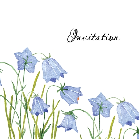 Bluebell flowers. Greeting or invitation vector card. Watercolor drawing. Hand drawn aquarel illustration.のイラスト素材
